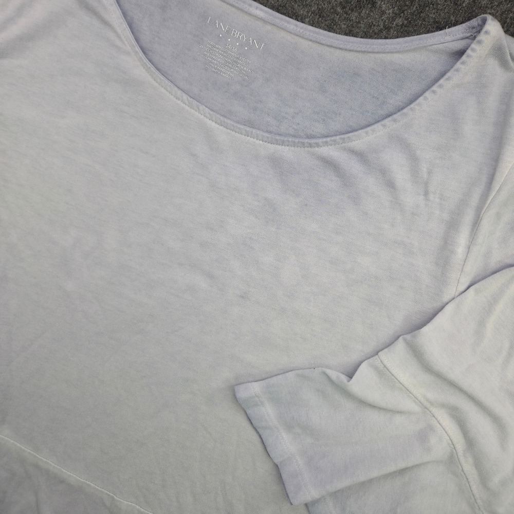 Lane Bryant Top Women 14/16 Blue Cotton Blend Peplum‎ Bell Sleeve Casual Relaxed
